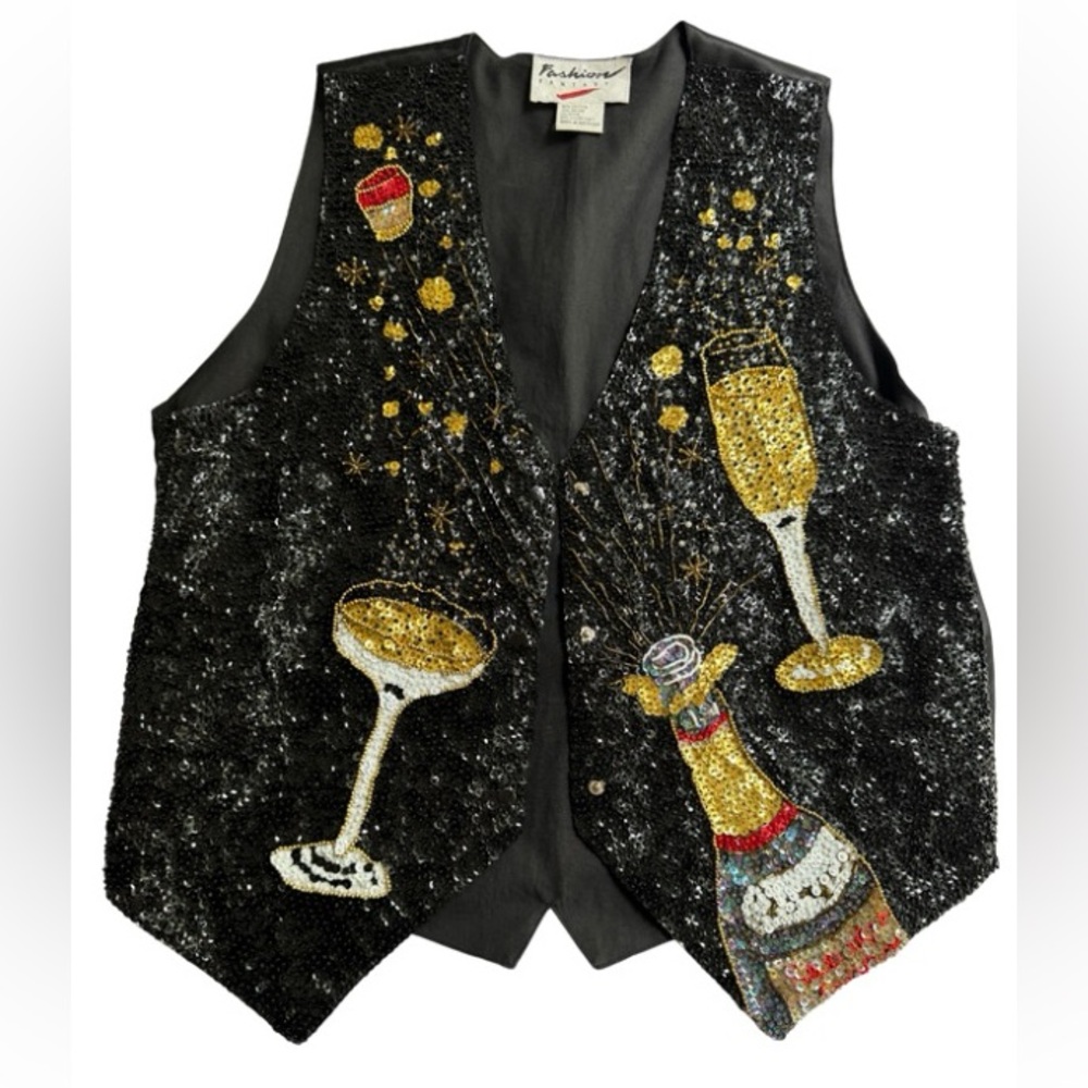 Vintage Fashion Fantasy New Years Champagne Sequin Vest L